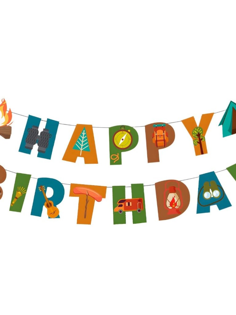 Camping Happy Birthday Banner - Outdoor Yard Campsite Decor, Fun House Banner wi
